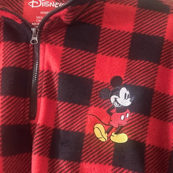 Women’s Disney Mickey Mouse Cropped Red Black Buffalo Plaid Fleece Embroidered L - Picture 2 of 5